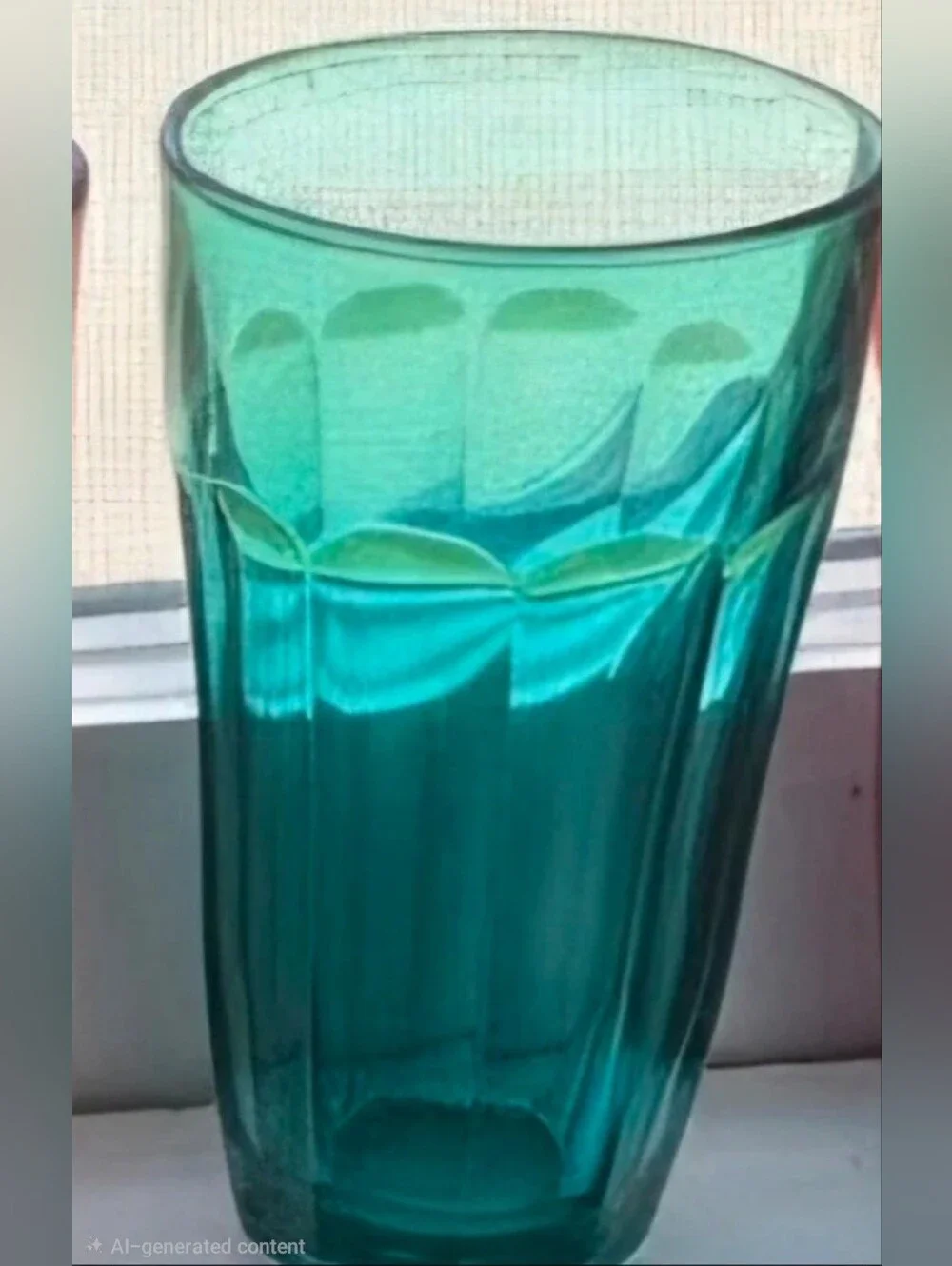Vintage Pasabahce jeweltone Aqua/blue/teal 10 panel drinking Glass